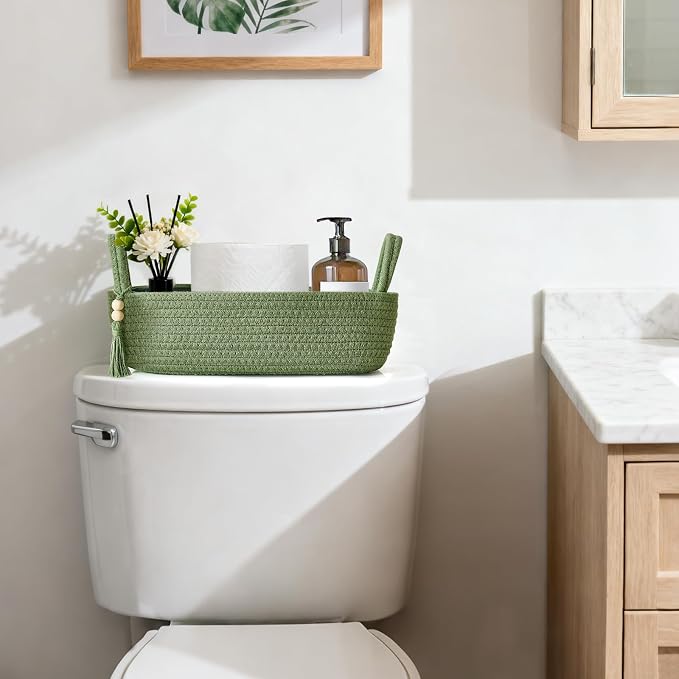 Mkono Small Storage Basket for Toilet Tank Top Boho Bathroom Decor Woven Rope - Image 2