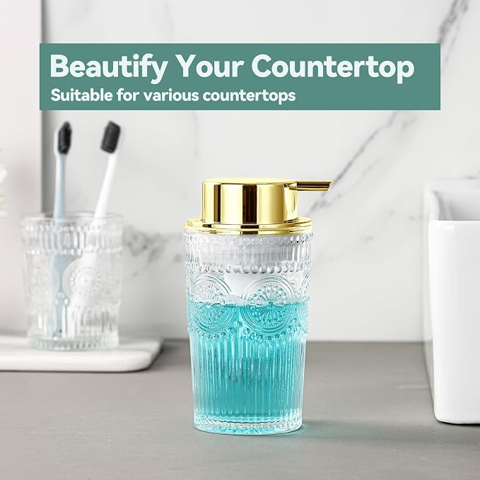 Golden Foaming Soap Dispenser - 7 oz Clear Glass Foam Hand Soap Dispenser - Image 6