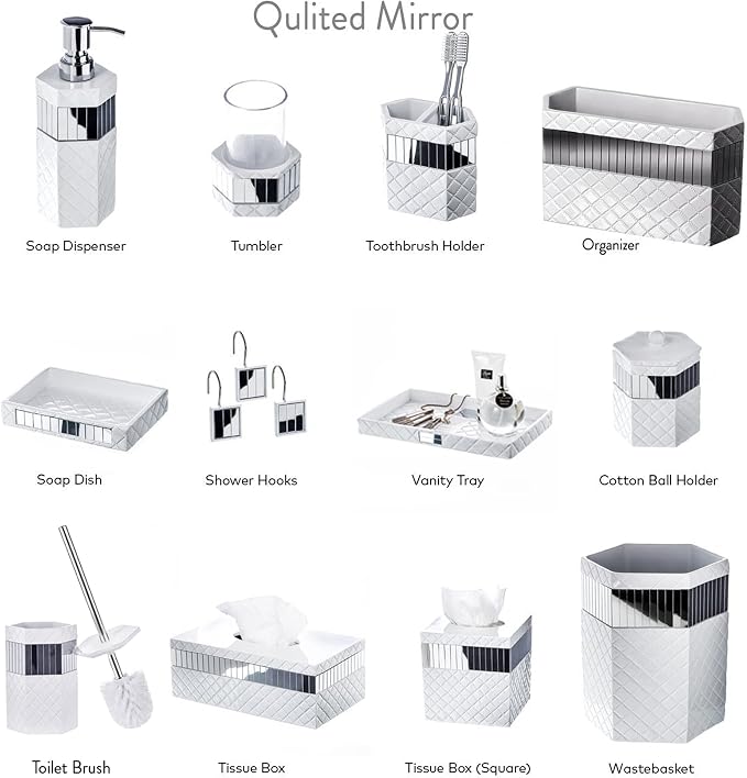 Creative Scents Quilted Mirror Bathroom Toilet Brush Set - Image 6