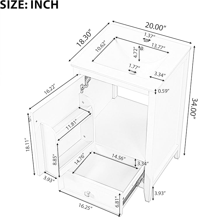 Bellemave 20-inch Solid Wood Bathroom Vanity - Image 2
