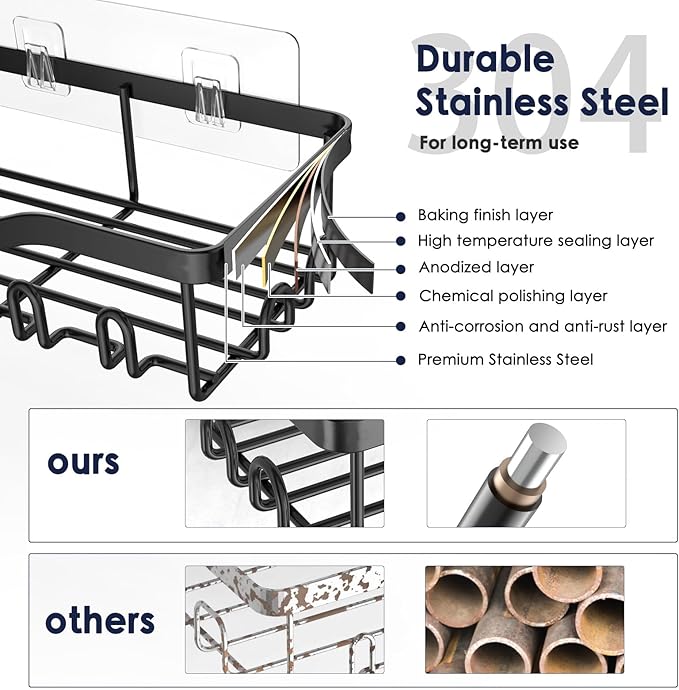Shower Caddy Adhesive Shower Organizer 7-Pack, Rustproof Stainless Steel - Image 3