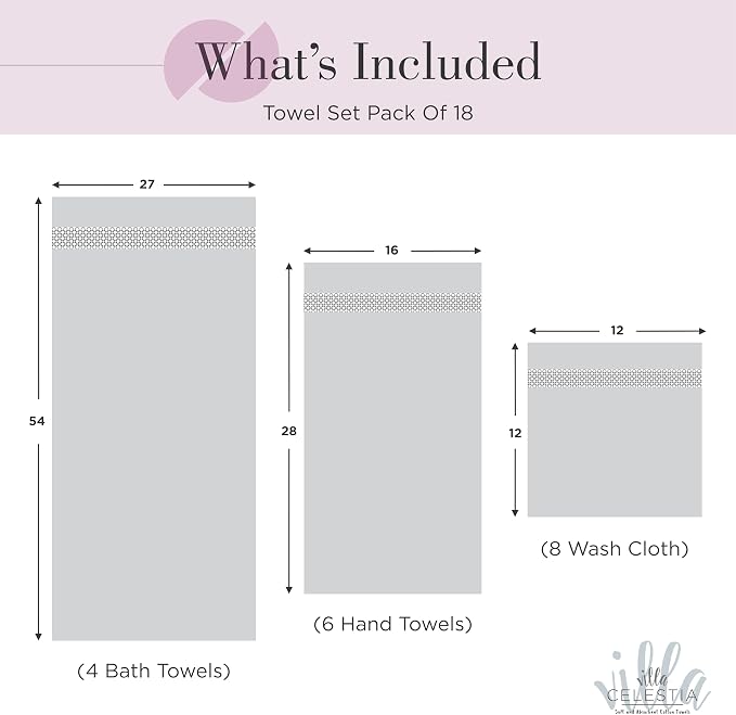 100% Cotton Bath Towel Set of 18-4 Bath Towels, 6 Hand Towels, 8 Wash Cloths - Image 2