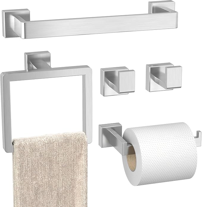 Bathroom Hardware Set Brushed Nickel 5-Pieces Bathroom Towel Rack SUS304 by PAHSFSLLC