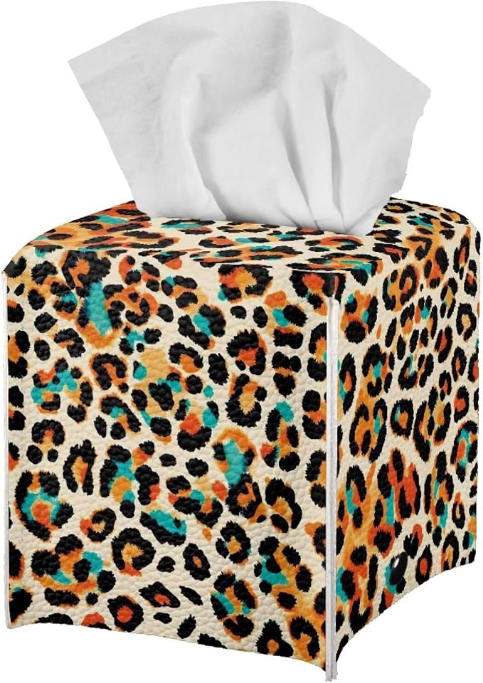 Leopard Print Tissue Box Holder Stylish Leather Square Tissue Box Cover - Image 2