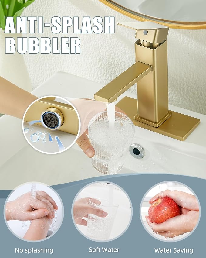 Bathroom Sink Faucet, Brushed Gold Bathroom Faucet 3 Hole - Image 3