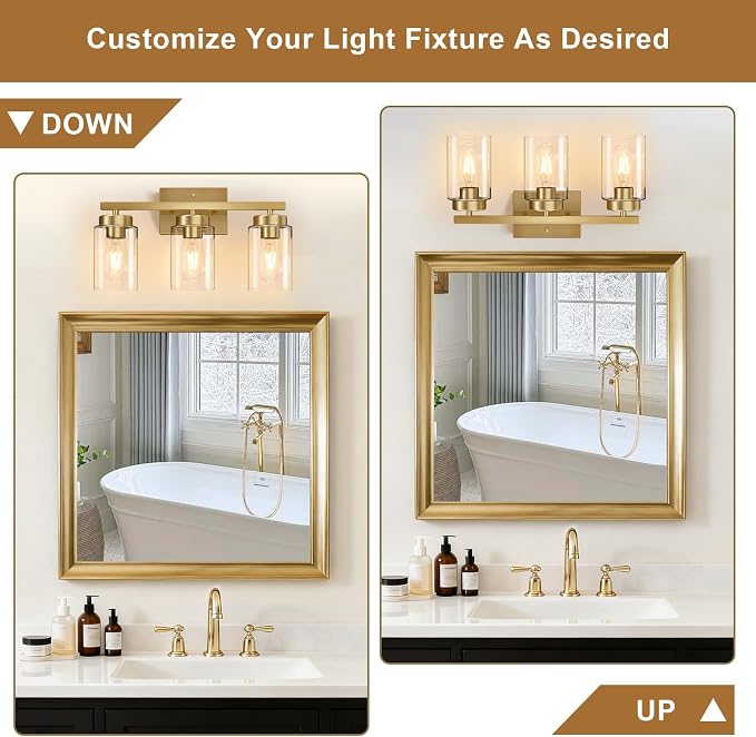 IZORRO Modern Bathroom Light Fixtures, 3 Light Brushed Gold Vanity Lights - Image 3