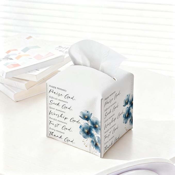 Christian Bible Verses Tissue Box Cover Square, Thank God Waterproof Leather - Image 4