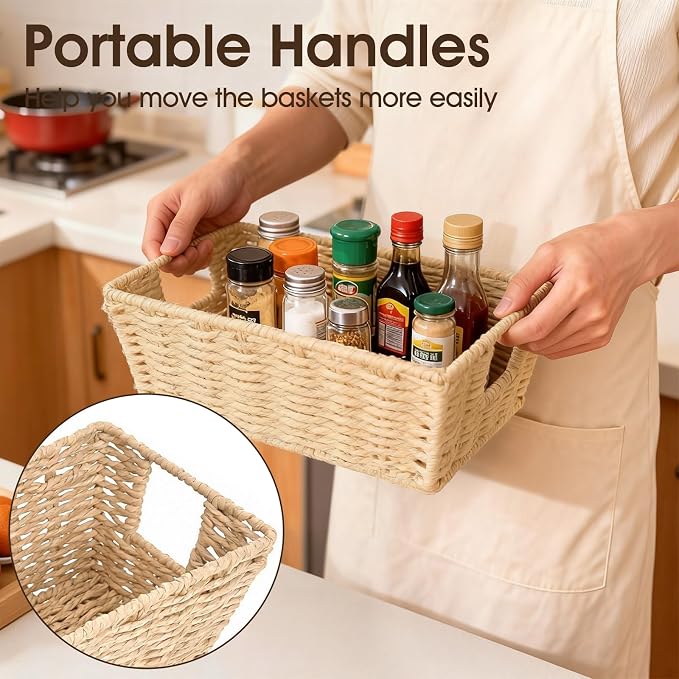 Paper Rope Storage Baskets for Shelves Organizing, Small Hand Woven Wicker - Image 2