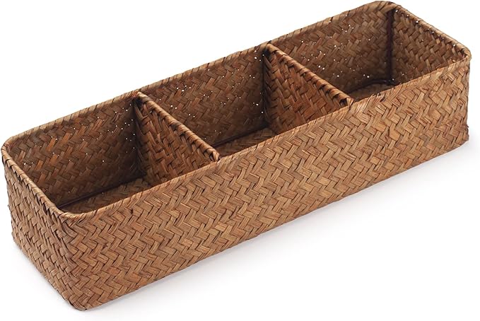 Seagrass Storage Basket 3 Sections Woven Shelf Baskets by DECRAFTS