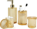 Gold Bathroom Accessories 4 Pcs, Qtip Holder Set, Glass Bathroom Soap Dispenser by ALPIRIRAL