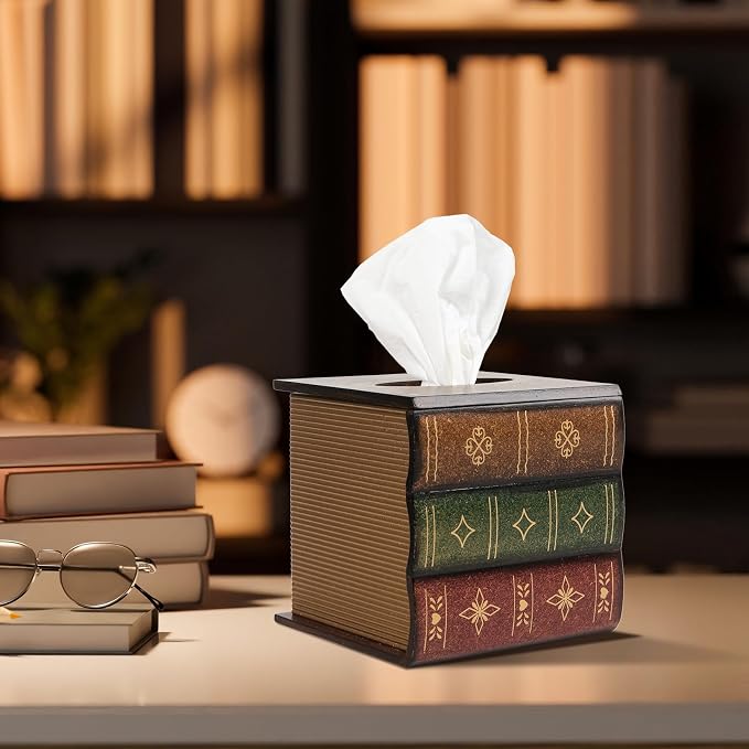 Crafted Classical Retro Wooden Antique Book Tissue Box Cover Square Tissue - Image 2