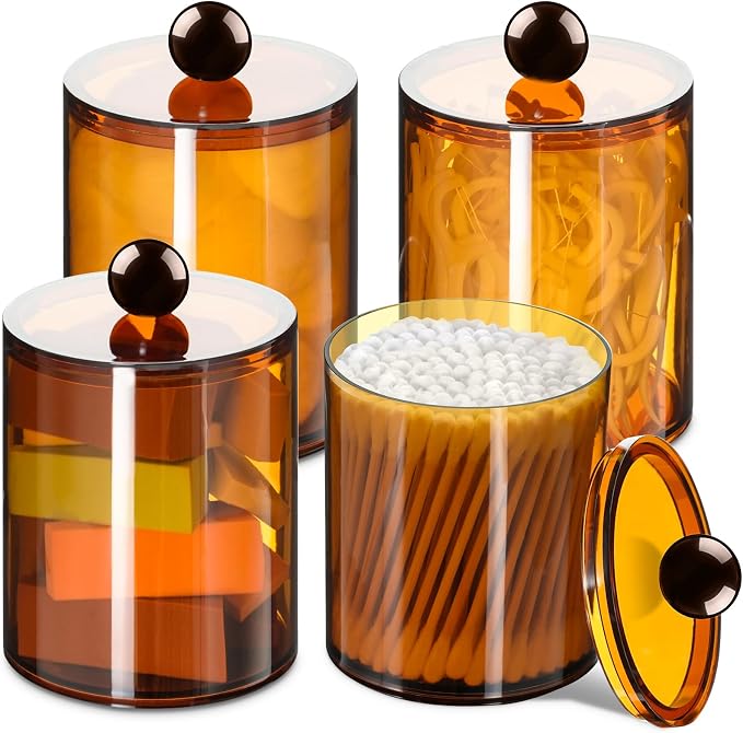 4 Pack Qtip Holder, Canister Apothecary Jar Set, Bathroom Jars by XIPENGKEJI
