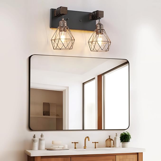 Farmhouse Bathroom Vanity Light Fixtures, 2-Light Wood Bathroom Light Fixtures - Image 2