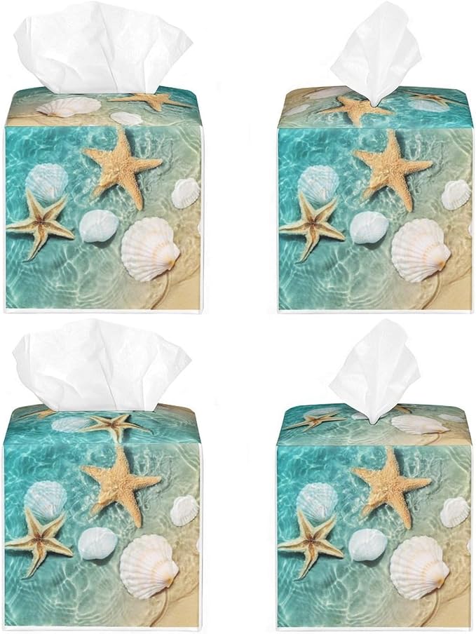 Sea Shell Tissue Box Cover Leather Tissue Box Holder Square Facial Paper - Image 4