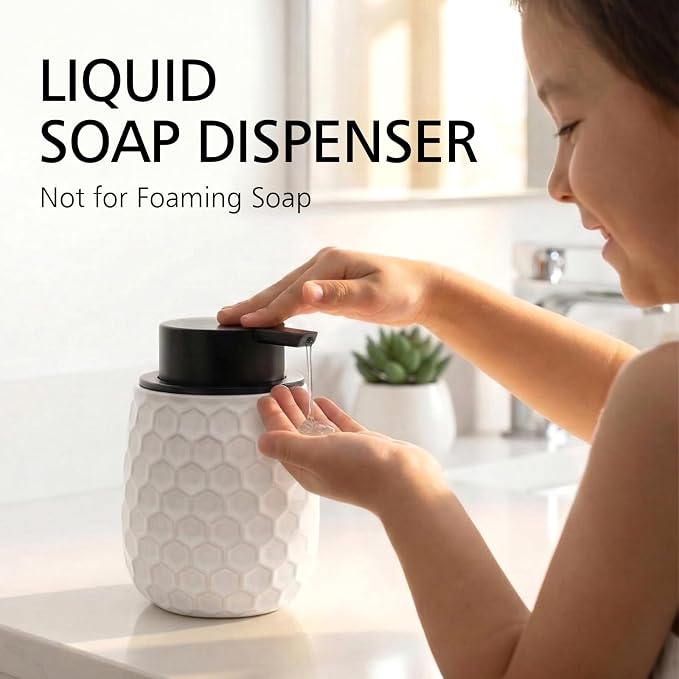 Soap Dispenser, 12 OZ Ceramic Liquid White Hand Soap Dispenser - Image 3
