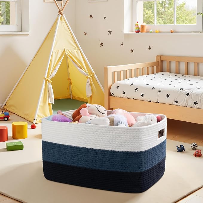 OIAHOMY Large Blanket Basket, 22”x17”x12” Rectangle Woven Baskets, Nursery - Image 2