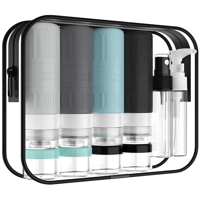 GLAMFIELDS Travel Bottles for Toiletries, TSA Approved 3.3oz Size LeakProof by GLAMFIELDS
