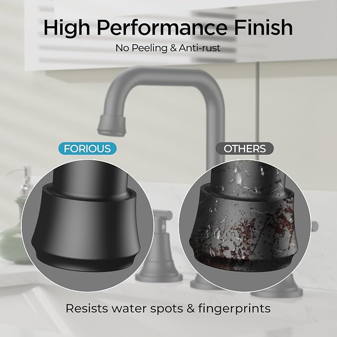 FORIOUS Black Bathroom Faucet for Sink 3 Hole, Widespread Matte Black Bathroom - Image 4