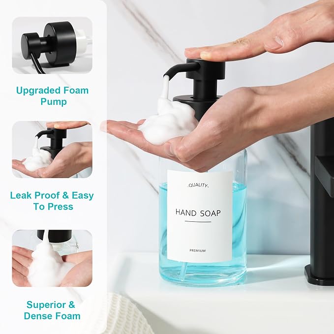 Foaming Hand Soap Dispenser, 14.1 oz/400ml Foaming Soap Dispenser, 2 Pack Glass - Image 4