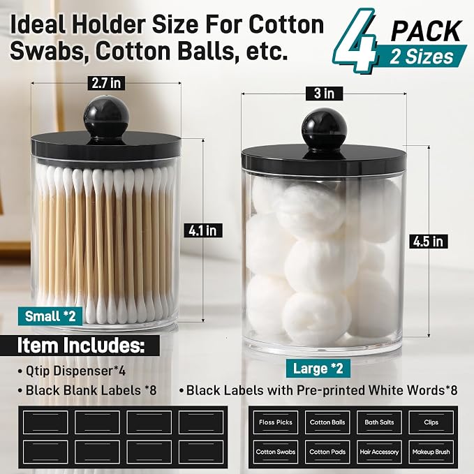 4 Pack Acrylic Qtip Holder Dispenser - Image 3