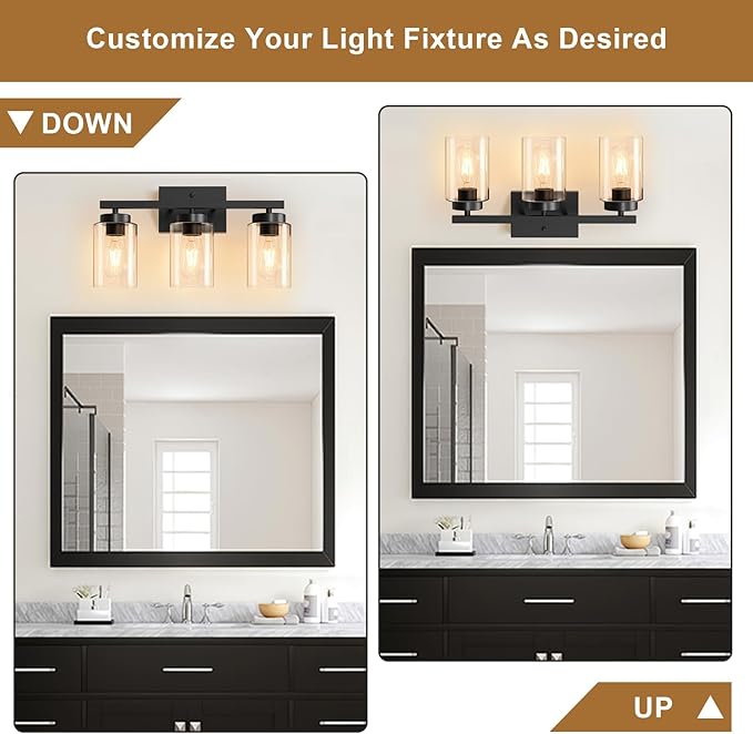 IZORRO Modern Bathroom Light Fixtures, 3 Light Black Vanity Lights, Bathroom - Image 2