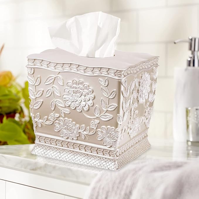 Zahari Home 2pc Rose Vine Bathroom Set Waste Basket & Tissue Cover Modern - Image 3