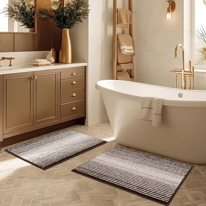 BSICPRO Bathroom Rugs and Mats Sets, 2 Piece Thick Absorbent Chenille Bath Mat by BSICPRO