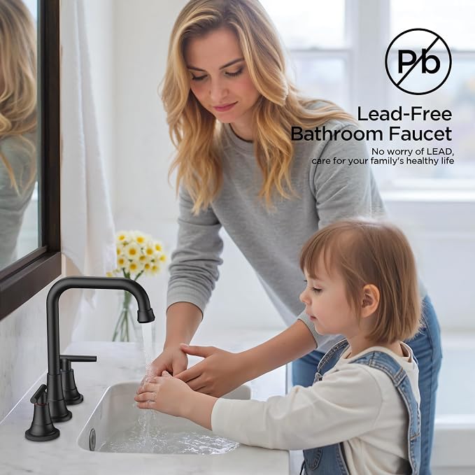 FORIOUS Black Bathroom Faucet for Sink 3 Hole, Widespread Matte Black Bathroom - Image 7