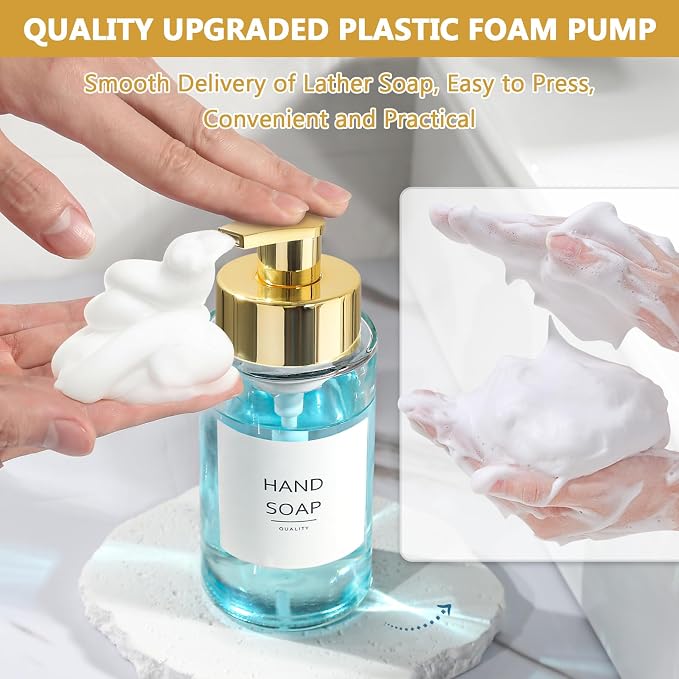 Foaming Soap Dispenser, 10 oz/300ml Gold Soap Dispenser, 2 Pack Glass Foaming - Image 4