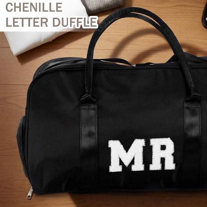 2 Pcs Wedding Weekender Bag Bride Groom Duffle Bag Chenille Letter Patch Travel - Image 5