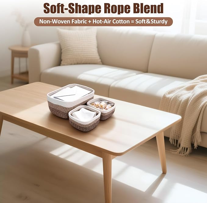 5-Pack Small Woven Rope Storage Baskets – 2 Sizes Organizer Bins - Image 6
