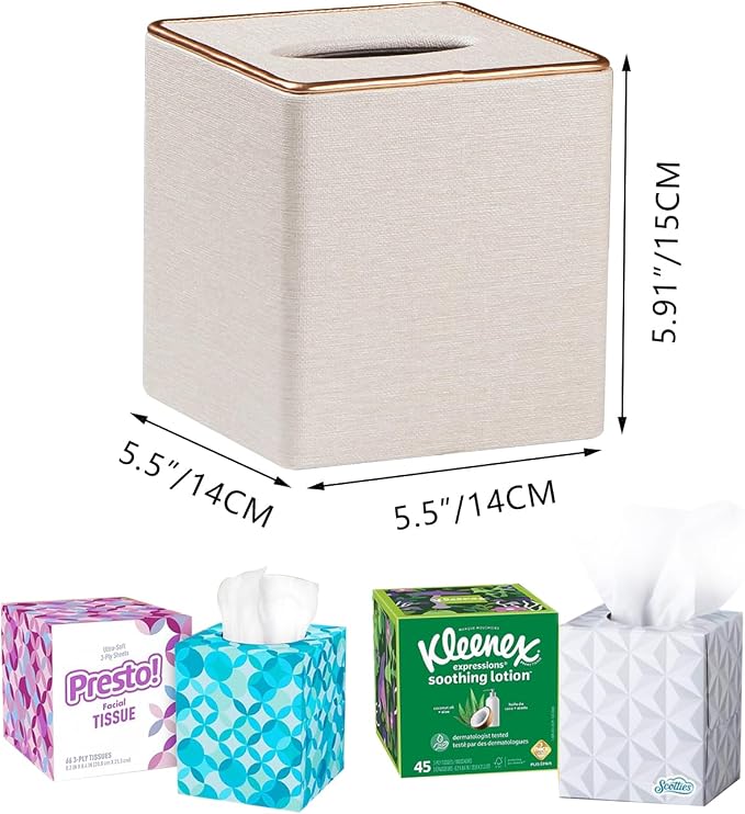 Leather Tissue Box Cover Square, Decorative Cube Tissue Box Holder - Image 2