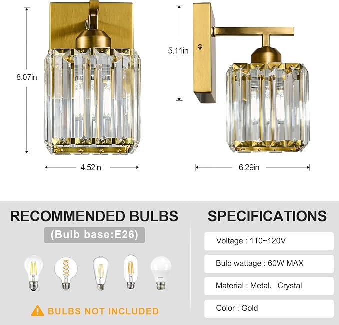 Wall Sconces Crystal Gold Wall Sconce Set of Two Indoor Wall Lamp Modern Wall - Image 4