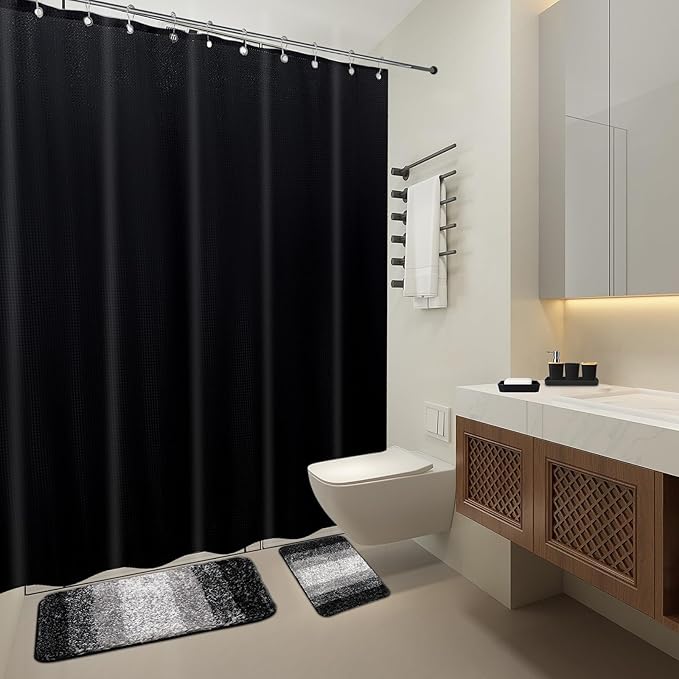 24PCS Bathroom Sets with Shower Curtain and Rugs, Toilet Brush, Trash Can & - Image 2