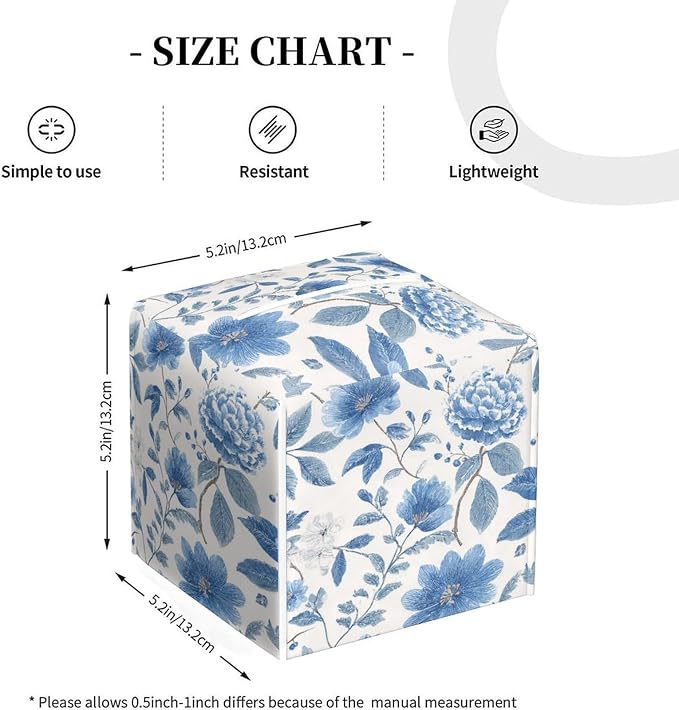 Floral Tissue Box Cover Blue Leather Tissue Box Holder Square Facial Paper - Image 2