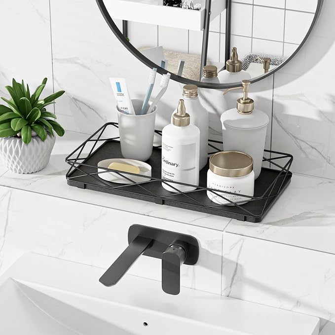 Toilet Paper Basket Holder, Wood and Metal Toilet Tray Vanity Organizer - Image 4