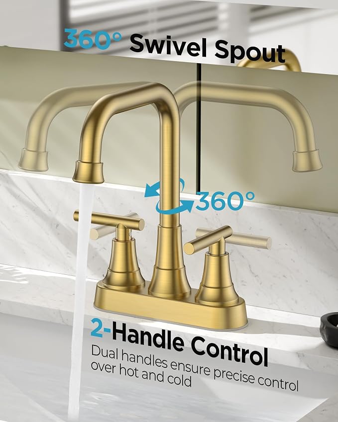 FORIOUS 4 Inch Bathroom Sink Faucet 2 Hole, Brushed Gold Vanity Faucet - Image 4