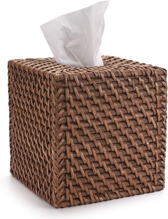 Rattan Tissue Box Cover Natural Woven Facial Napkin Holder Square by DECRAFTS
