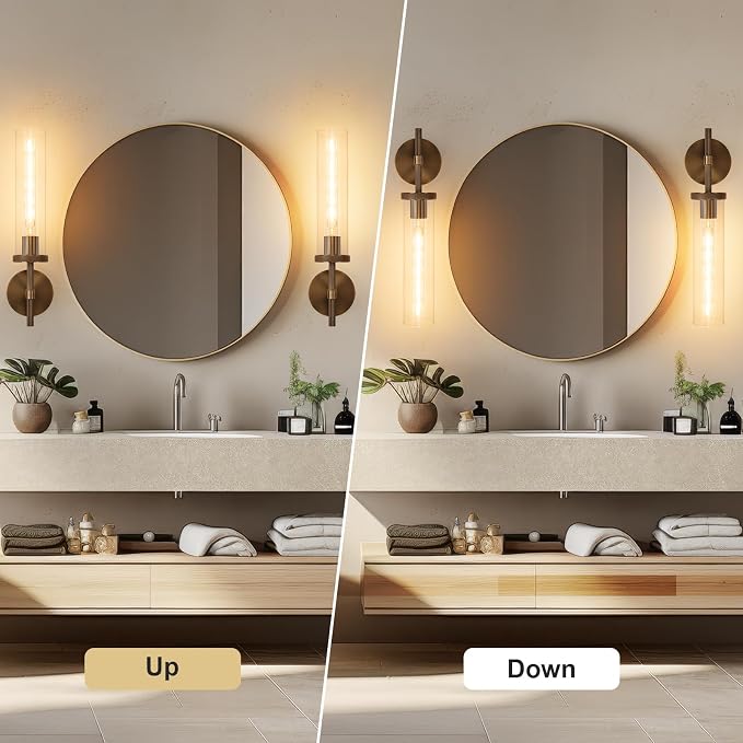 19.5" Knurled Bronze Wall Sconces Set of 2, Bathroom Vanity Light Fixtures - Image 5