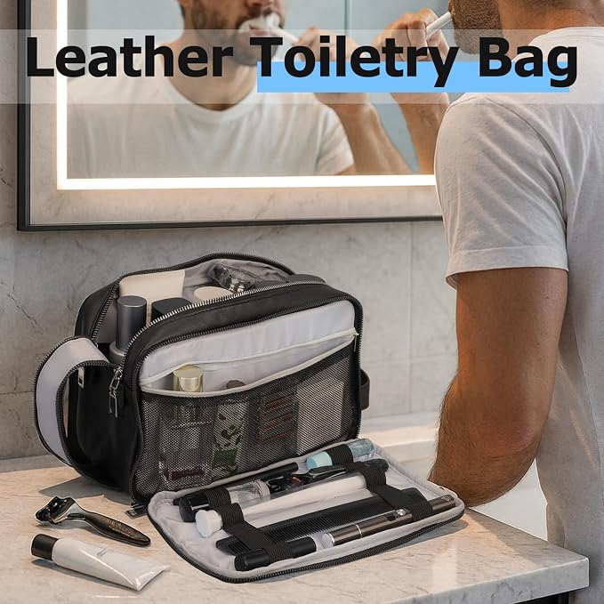MIRASON Travel Toiletry Bag for Men Thickened Leather Travel Bag for Toiletries - Image 6