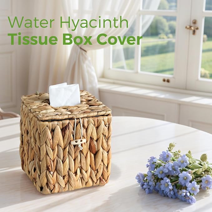 Rattan Tissue Box Cover with Lid, Wicker Tissue Box Holder Square, Hand Woven - Image 6
