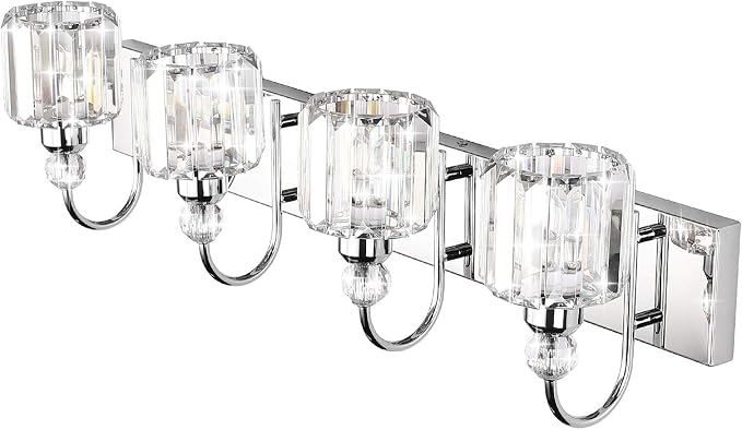 Ralbay Modern LED Crystal Bathroom Vanity Lights 4-Lights Stainless Steel - Image 2