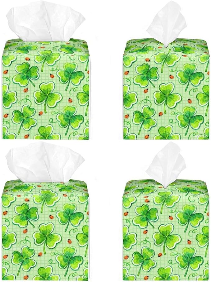 Lucky Clover Tissue Box Cover St. Patrick's Day Leather Tissue Box Holder - Image 4