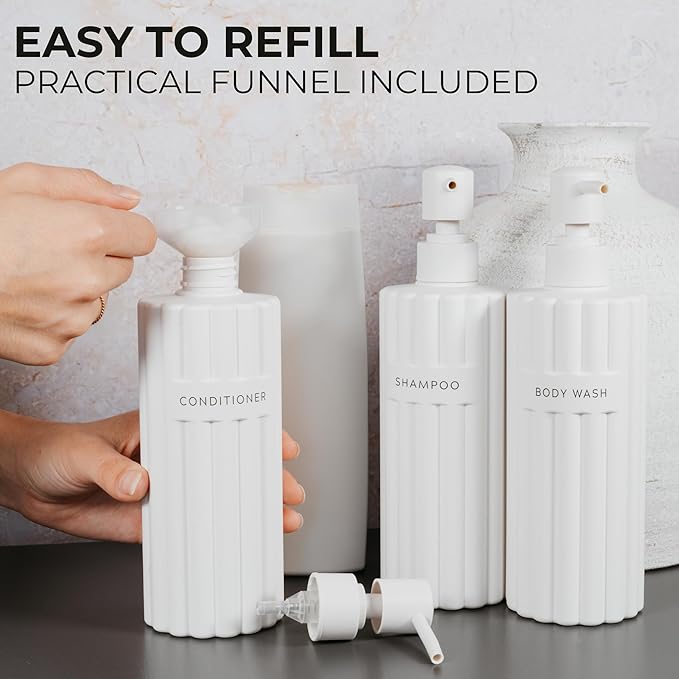 Stylish Shampoo and Conditioner Dispenser Set of 3 - Image 5