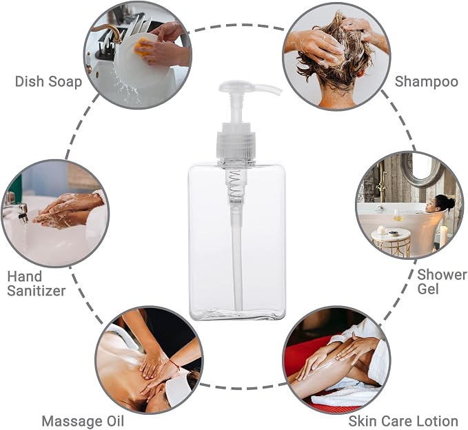 Suream Refillable Shampoo and Conditioner Bottles, 9.5oz/280ml Clear Plastic - Image 4