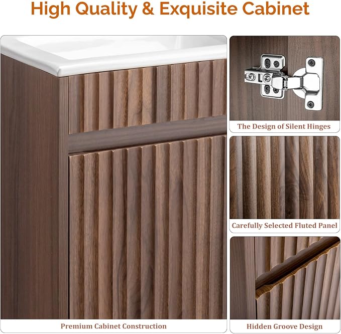 VINGLI 18" Floating Fluted Bathroom Vanity - Image 6