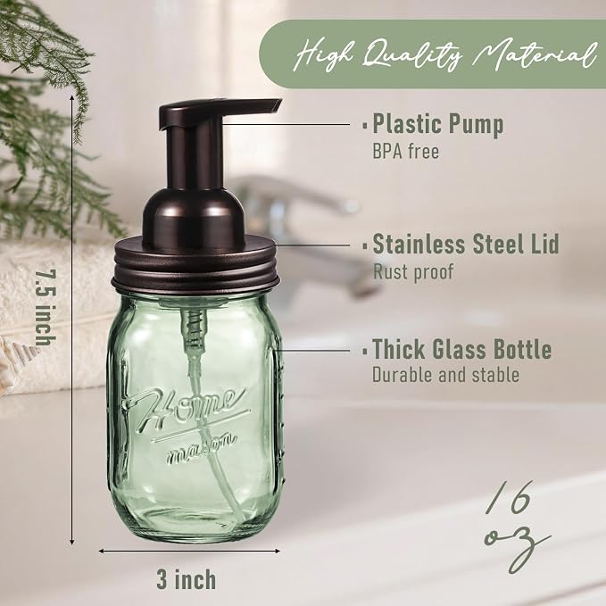 SheeChung 16 Oz Mason Jar Foaming Soap Dispenser, Stainless Steel Lid, BPA Free - Image 3