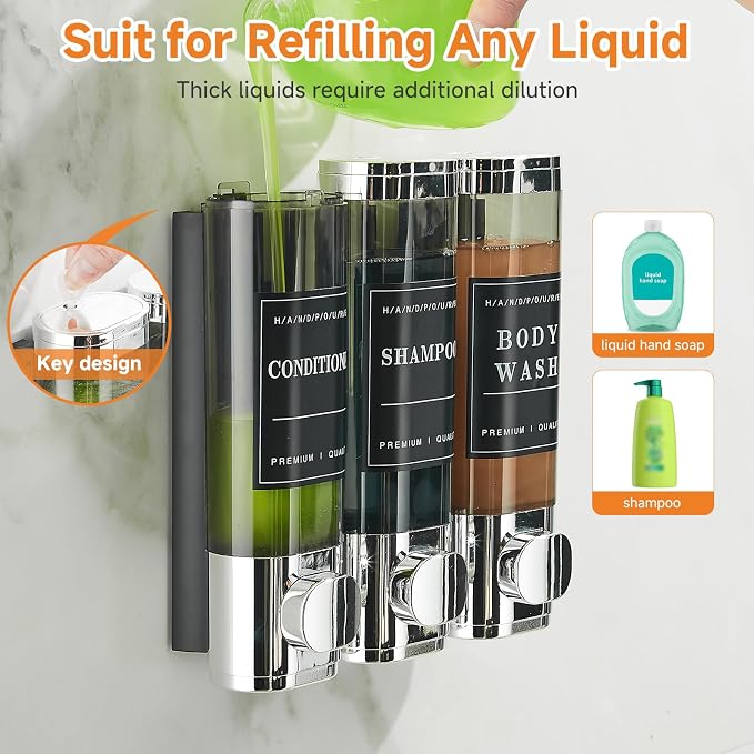 Shampoo and Conditioner Dispenser, Shower Dispenser 3 Chamber No Drill - Image 7