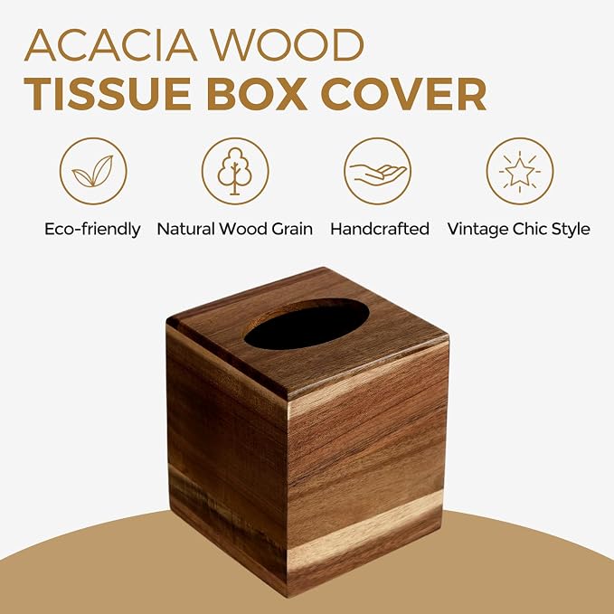 2 Pack Wood Tissue Box Cover， Acacia Wood Tissue Box Cover Square, Decorative - Image 7