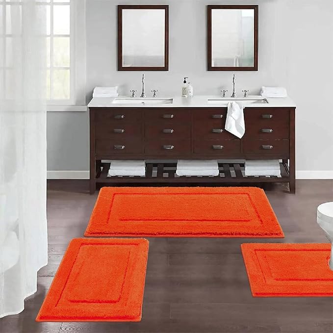 SHACOS Orange Fall Bathroom Rugs Sets 3 Piece, Soft Fluffy Water Absorbent - Image 2